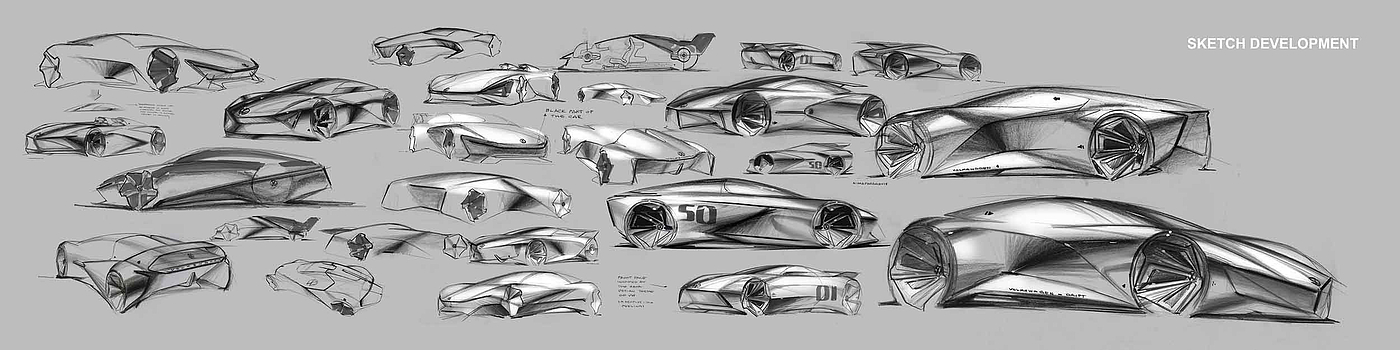 Automobile design，two-dimensional，Hand drawn，