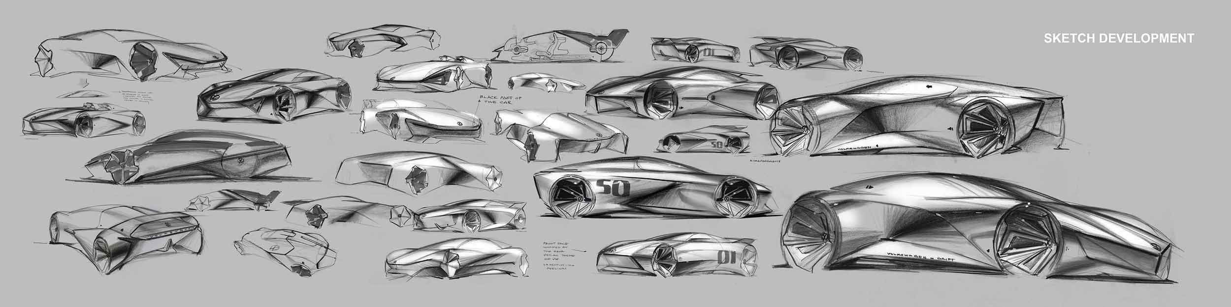 Automobile design，two-dimensional，Hand drawn，