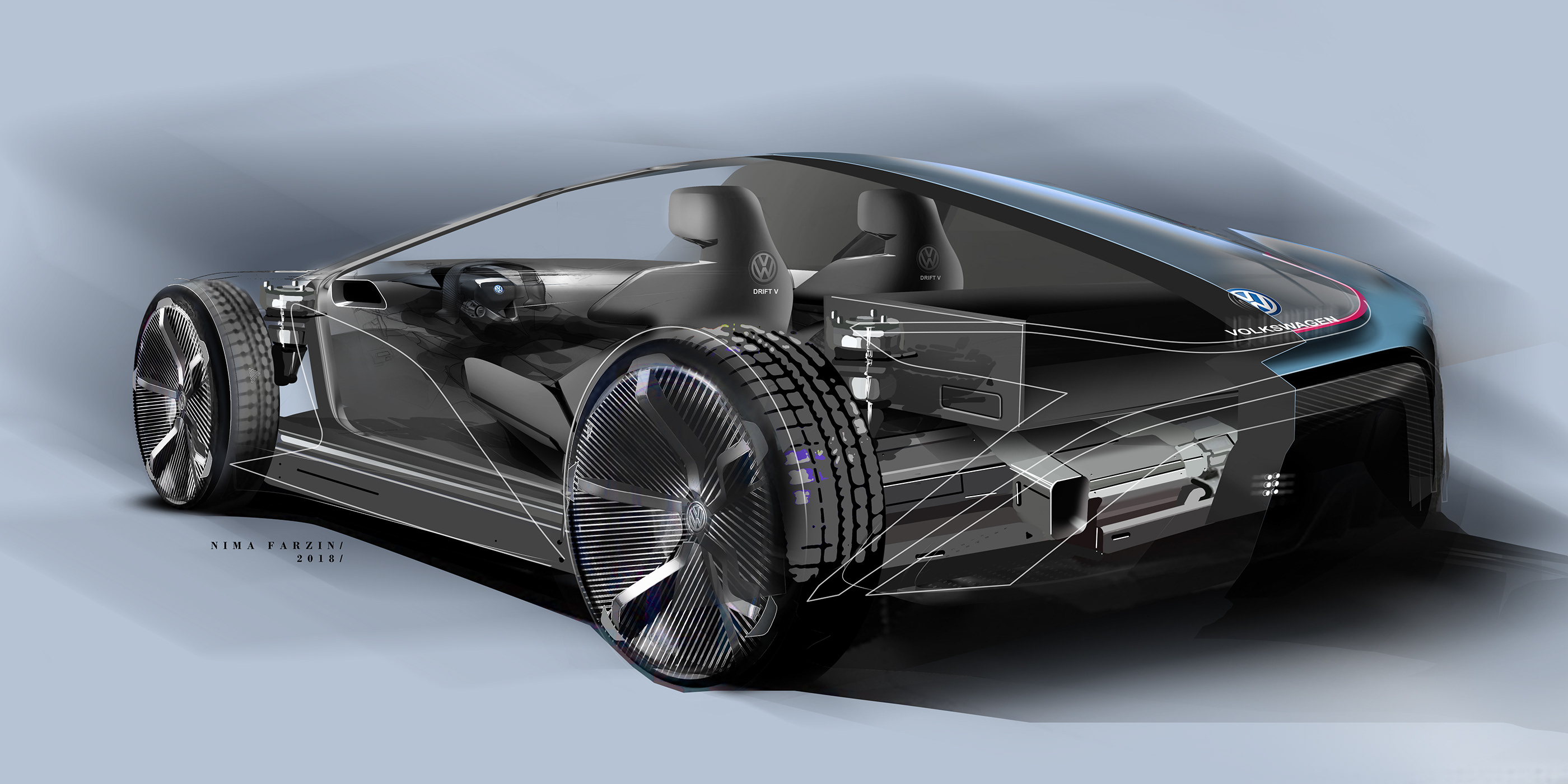 Automobile design，two-dimensional，Hand drawn，