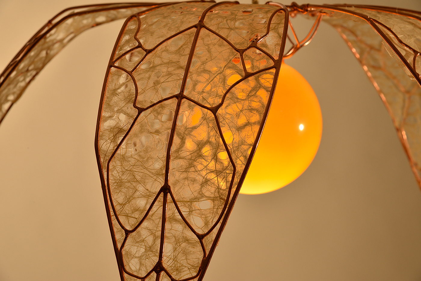 Physalis Lamp，吊灯，玻璃，铜，黄色，