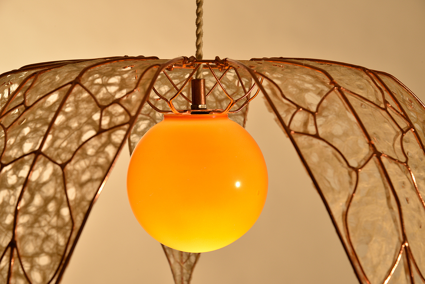 Physalis Lamp，吊灯，玻璃，铜，黄色，