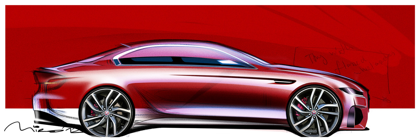 Automobile design，sketch，Jaguar XF，Hand drawn draft，
