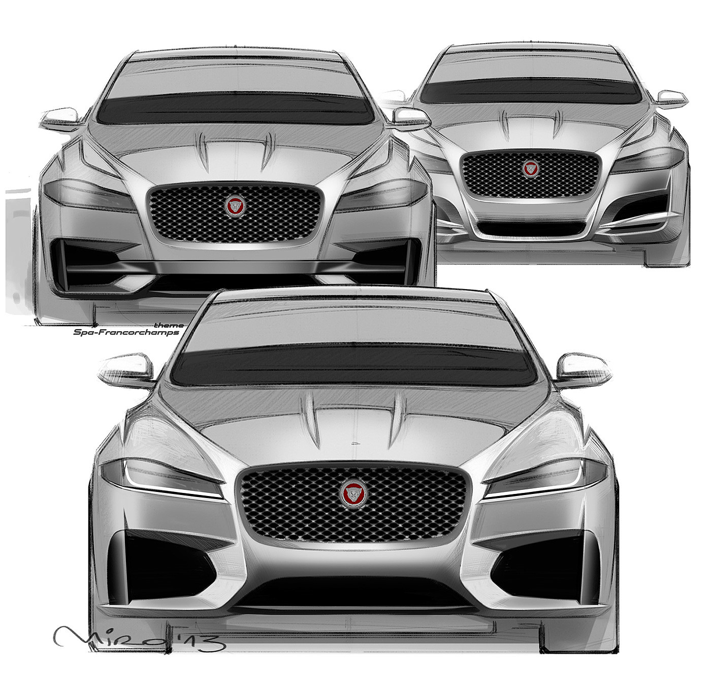 Automobile design，sketch，Jaguar XF，Hand drawn draft，