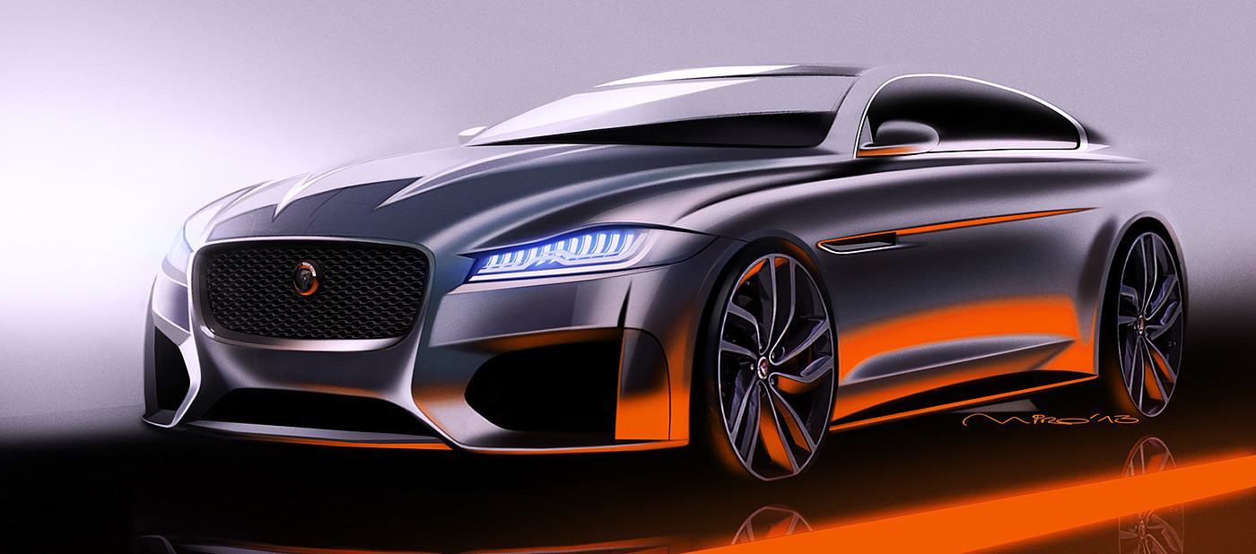 Automobile design，sketch，Jaguar XF，Hand drawn draft，