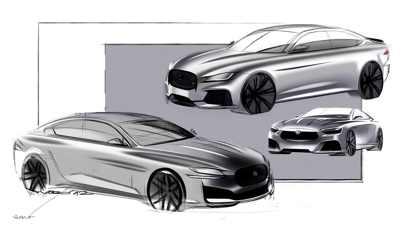 Automobile design，sketch，Jaguar XF，Hand drawn draft，