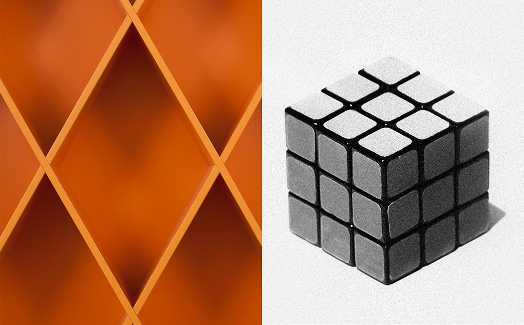 bookshelf，woodiness，Minimalist，Rubik's Cube，square，