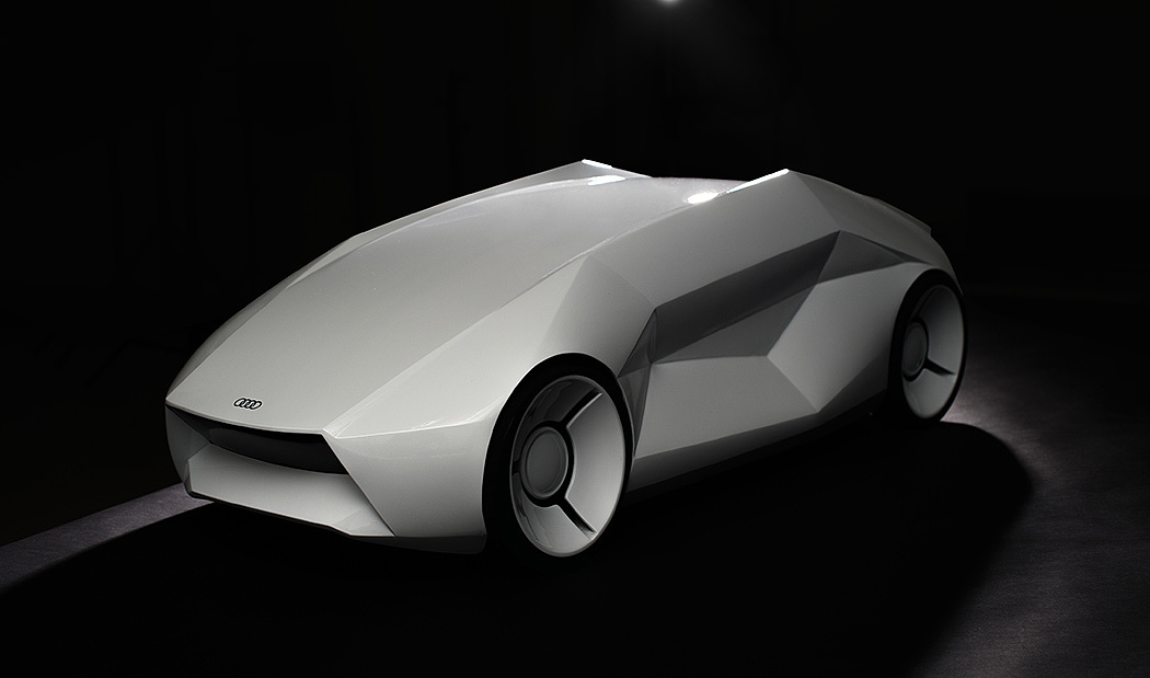 White system，electric vehicle，Shape design of music symbols，Streamline smooth，Unique sound image，