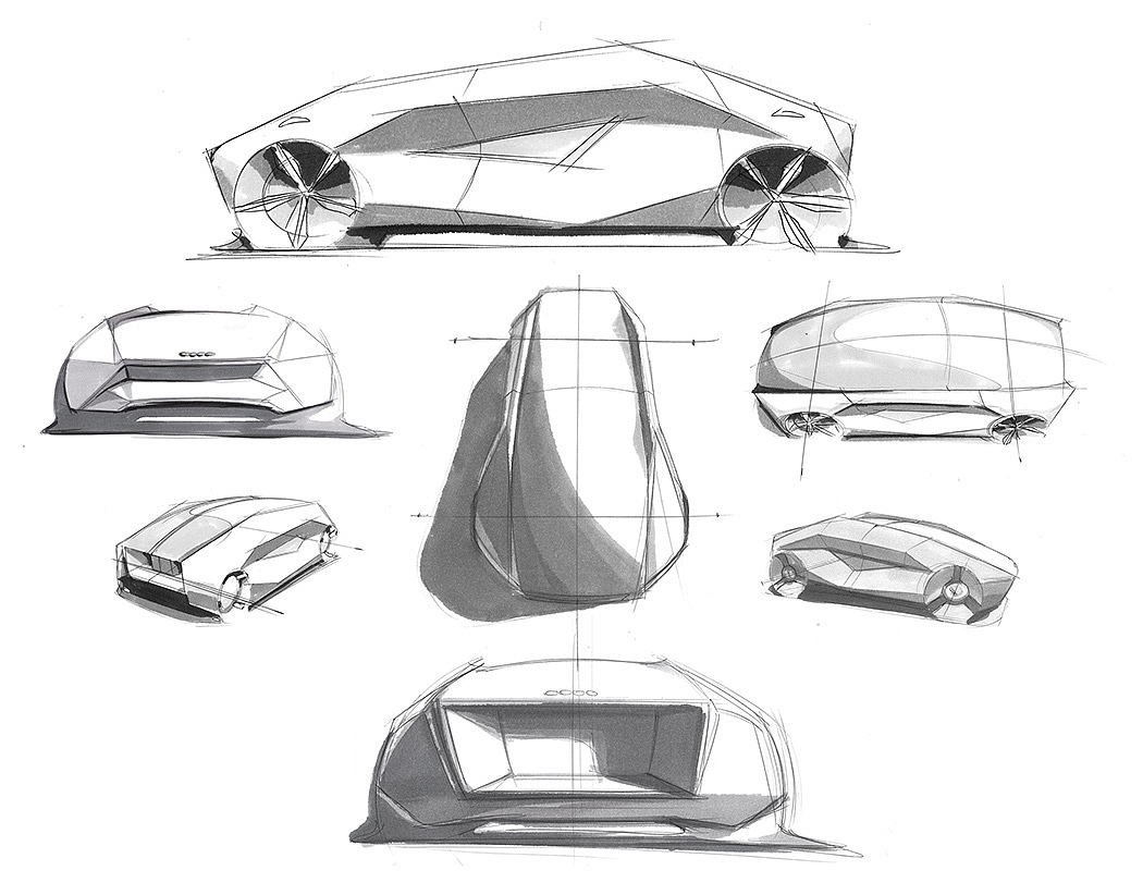 White system，electric vehicle，Shape design of music symbols，Streamline smooth，Unique sound image，