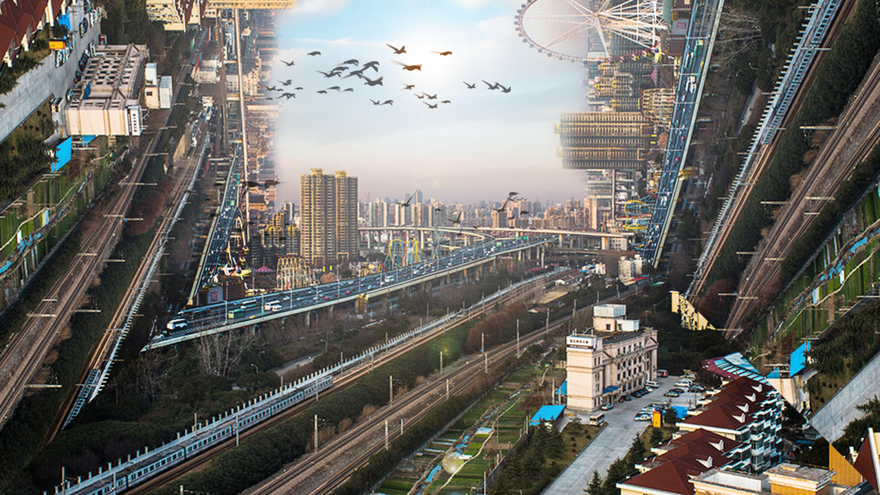 Three dimensional sense of space，city，poster，