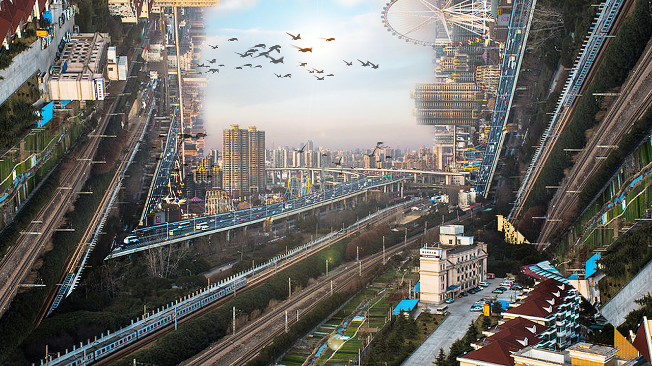 Three dimensional sense of space，city，poster，