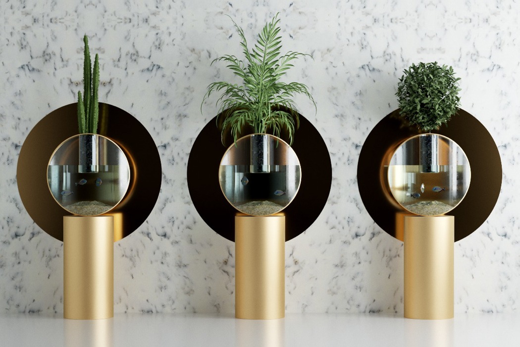 aqua，Flowerpot，fish tank，bonsai，multi-function，product design，