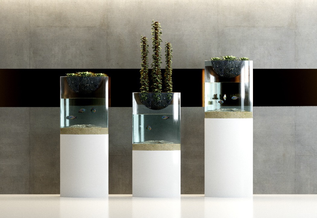 aqua，Flowerpot，fish tank，bonsai，multi-function，product design，