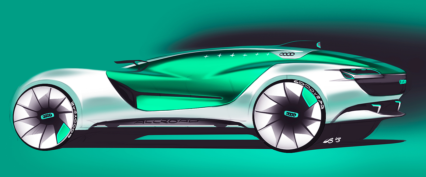 Hand drawn，Automobile design sketch，