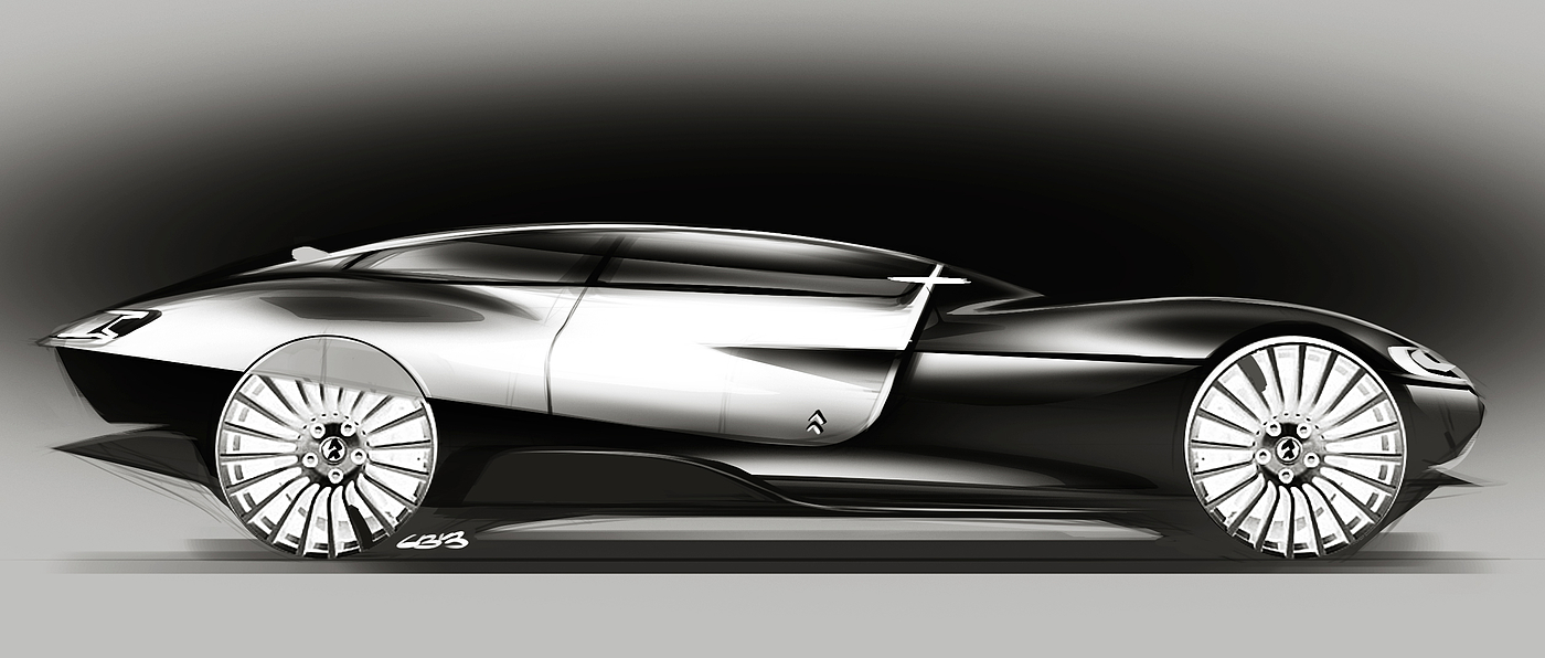 Hand drawn，Automobile design sketch，