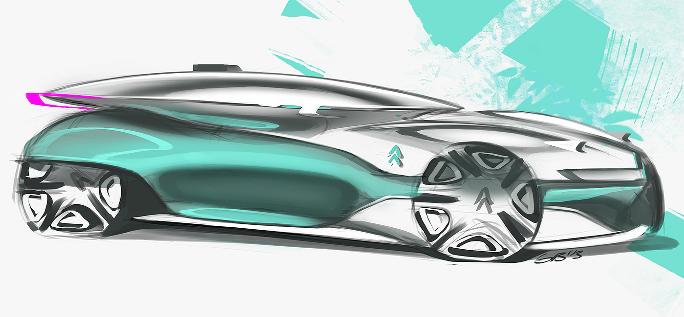 Hand drawn，Automobile design sketch，