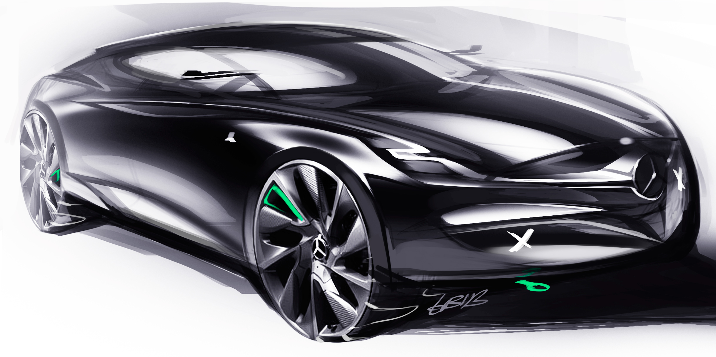 Hand drawn，Automobile design sketch，