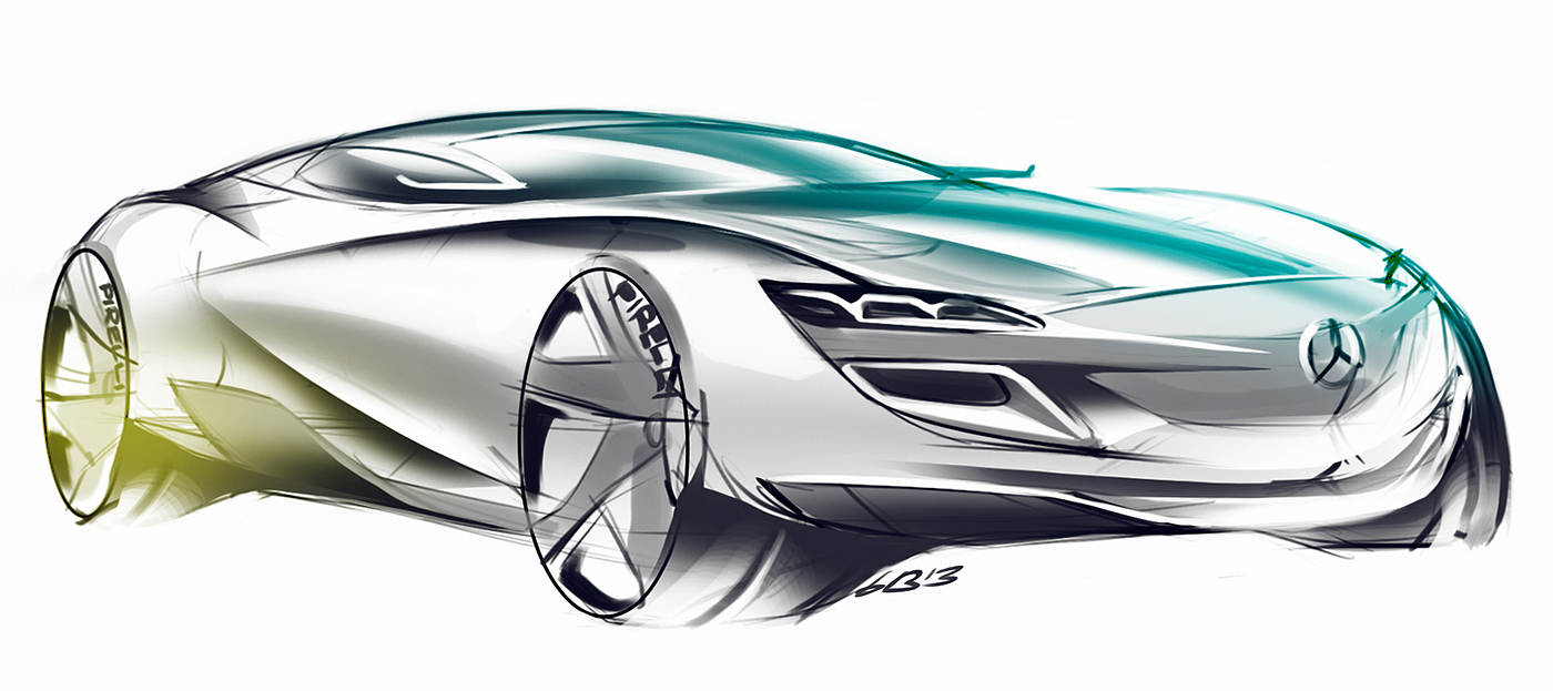 Hand drawn，Automobile design sketch，