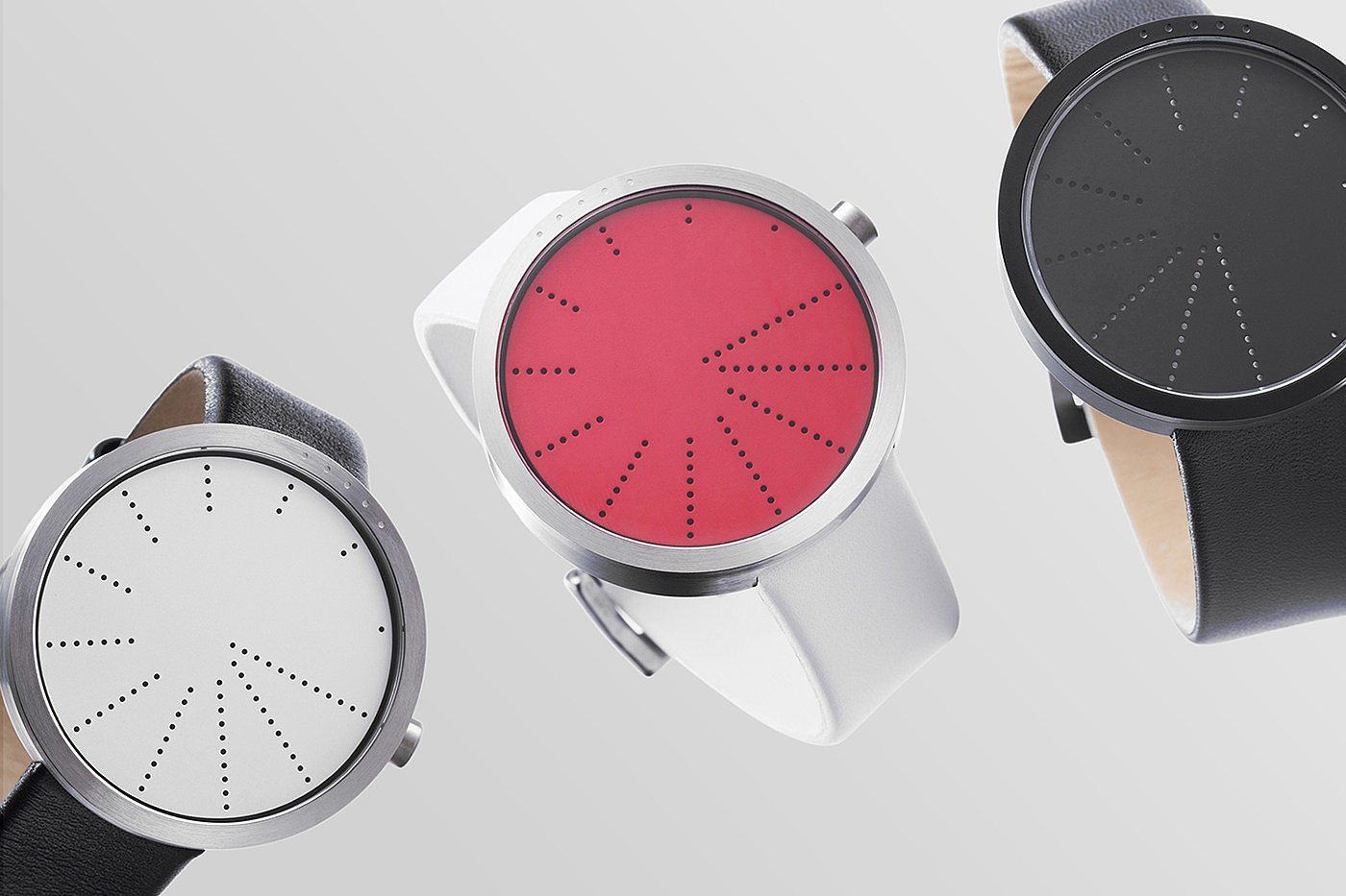 product design，industrial design，Leatherwear，gules，white，black，Wristwatch，Wrist watch，surface，