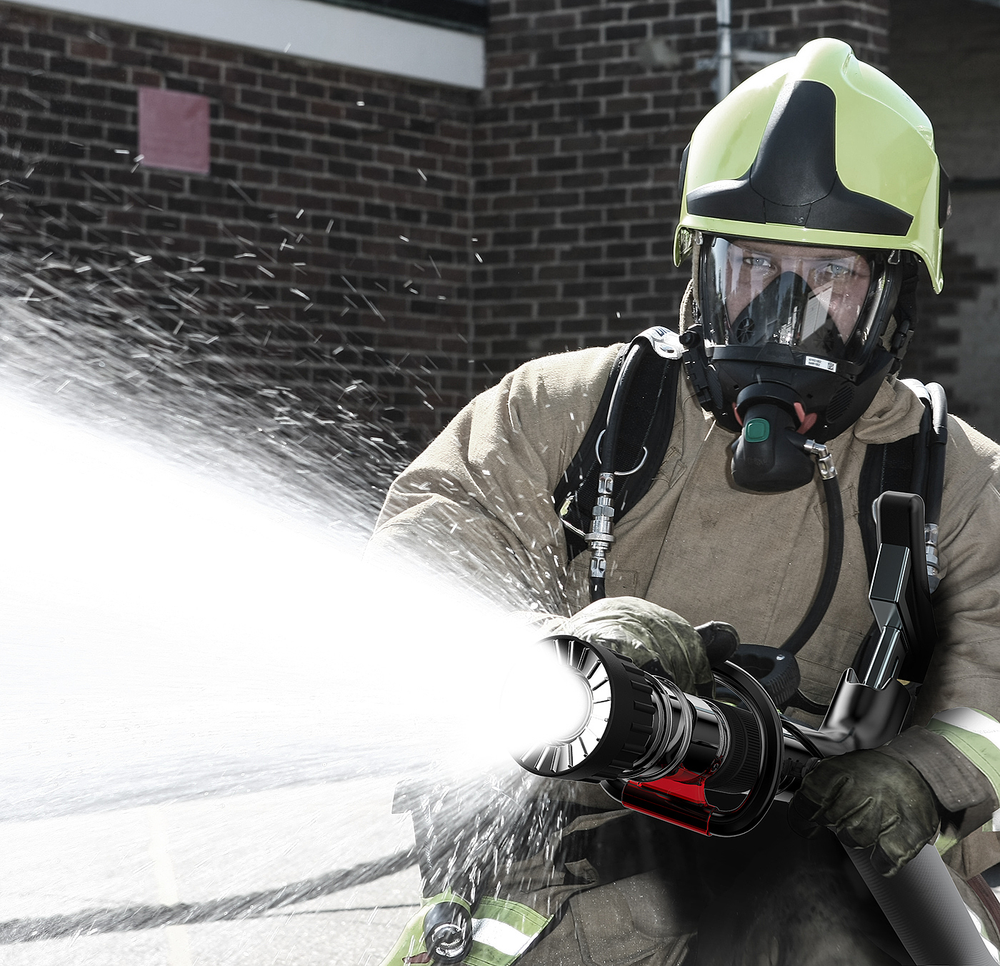 Fire fighting，Armpit，fire hose，Axillary type，Fire spray gun，sketch，