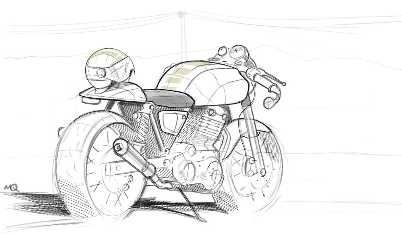 motorcycle，sketch，ps，