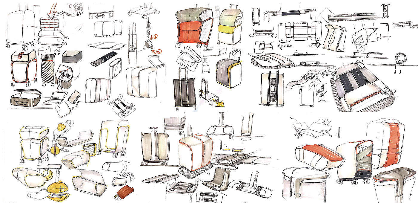 sketch，purple，travel，Hand luggage，pull rod，Modular，Case，