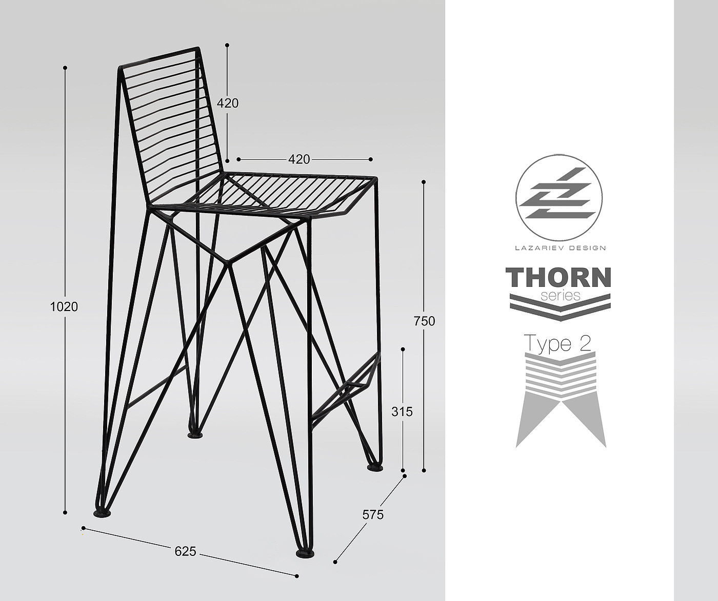 product design，Thorn-2，Metal bar chair，