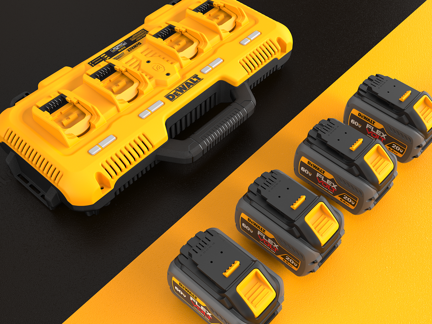 product design，Multi port synchronous fast charger，dewalt，