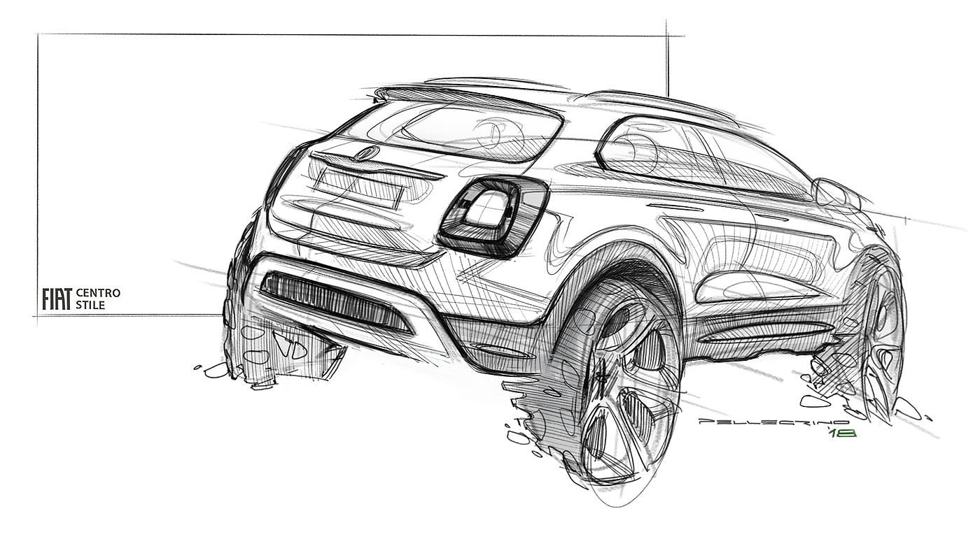 sketch，FIAT 500X，Automobile design，