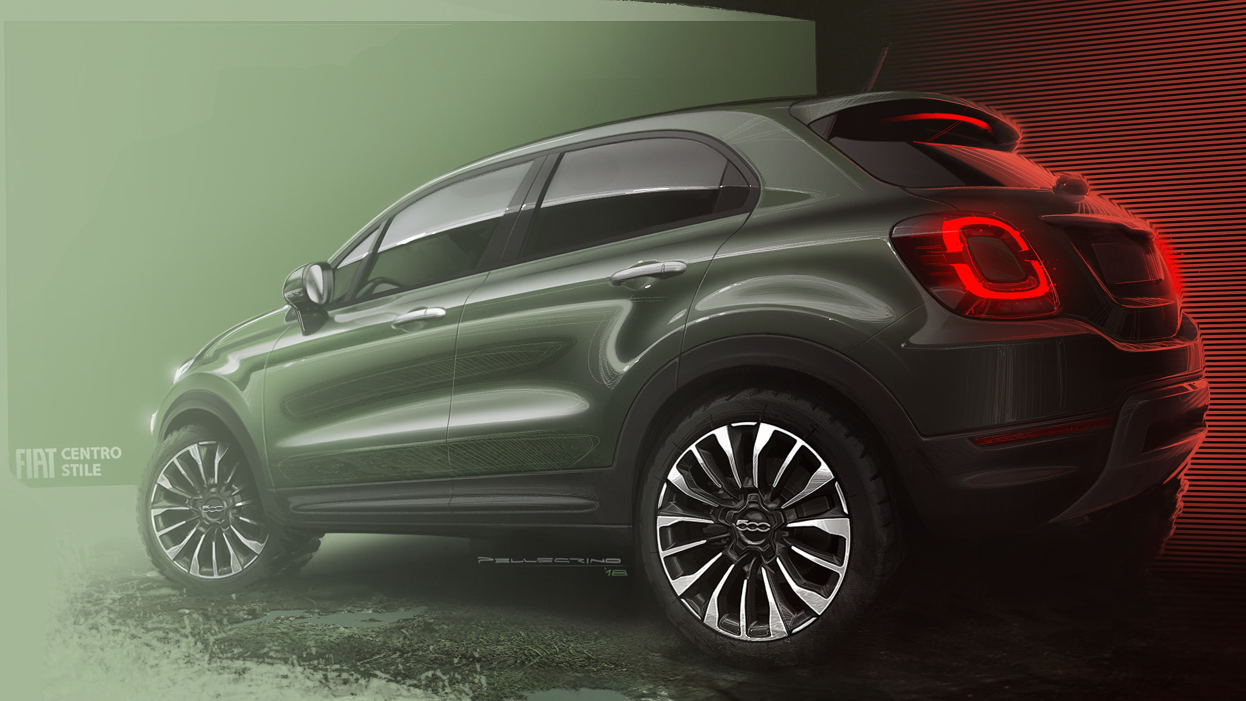 sketch，FIAT 500X，Automobile design，