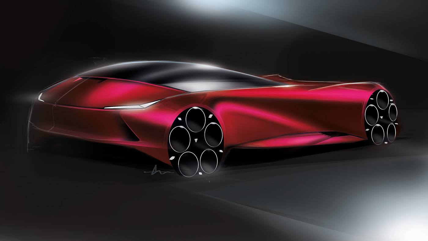 Concept car，Sketch works，Hand drawn，