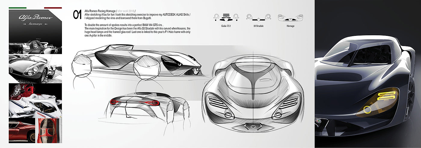 赛车，阿尔法，Alfa Romeo，Hommage，草图，