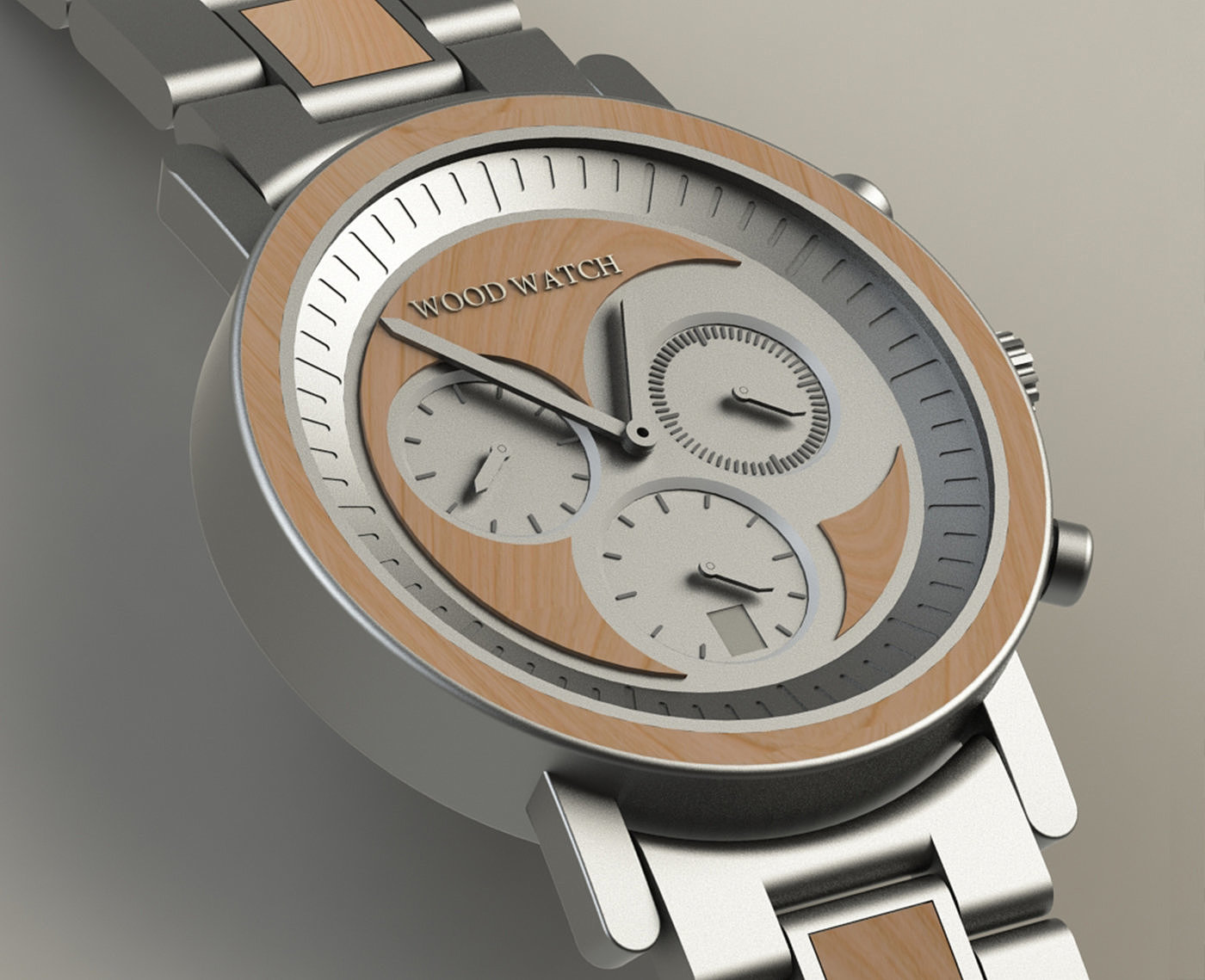 WOODWATCH，Netherlands，concept，Wrist watch，modeling，Render，Wooden Watch，