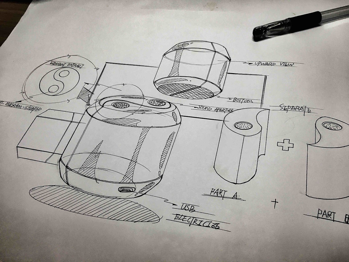 sound design ，Tai Chi elements，Design hand drawn，product design，