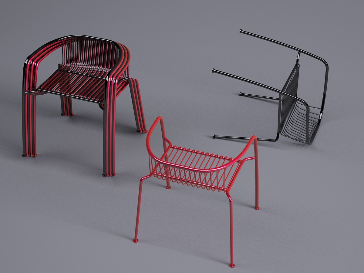 modern，furniture，geometry，chair，Red and black，Home Furnishing，Line，