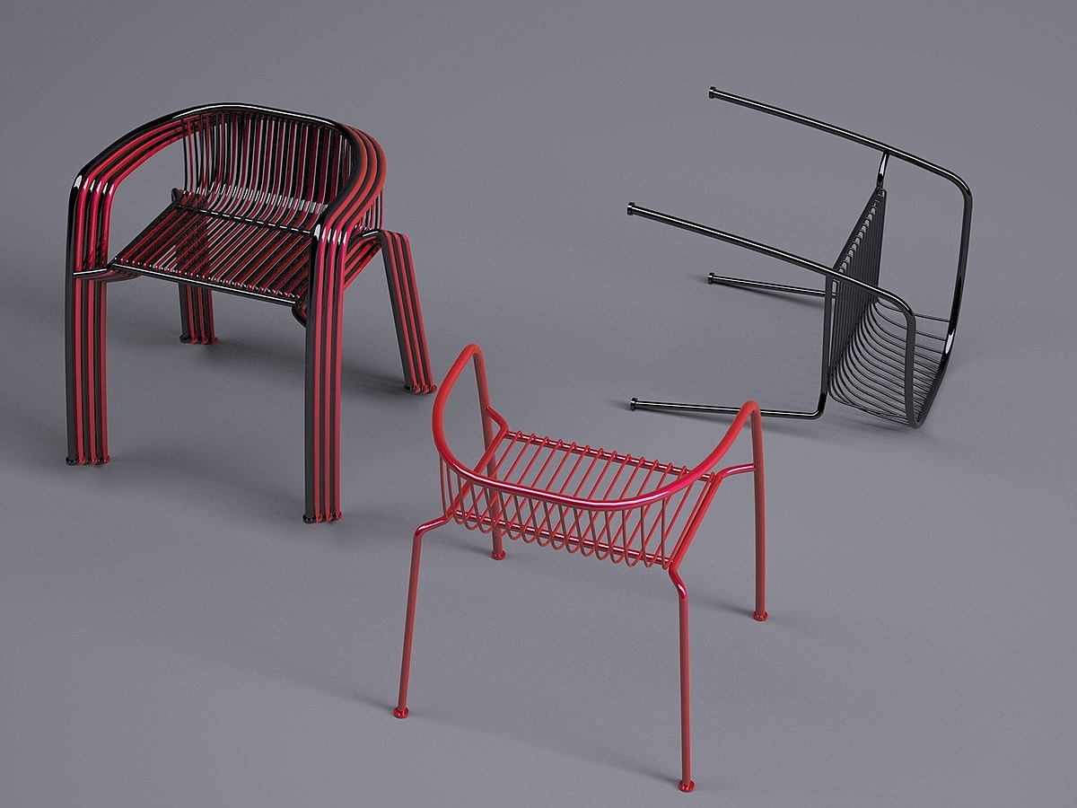 现代，家具，几何，椅子，红黑，家居，线，