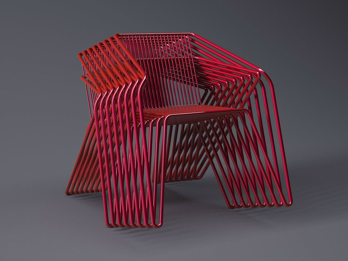 modern，furniture，geometry，chair，Red and black，Home Furnishing，Line，