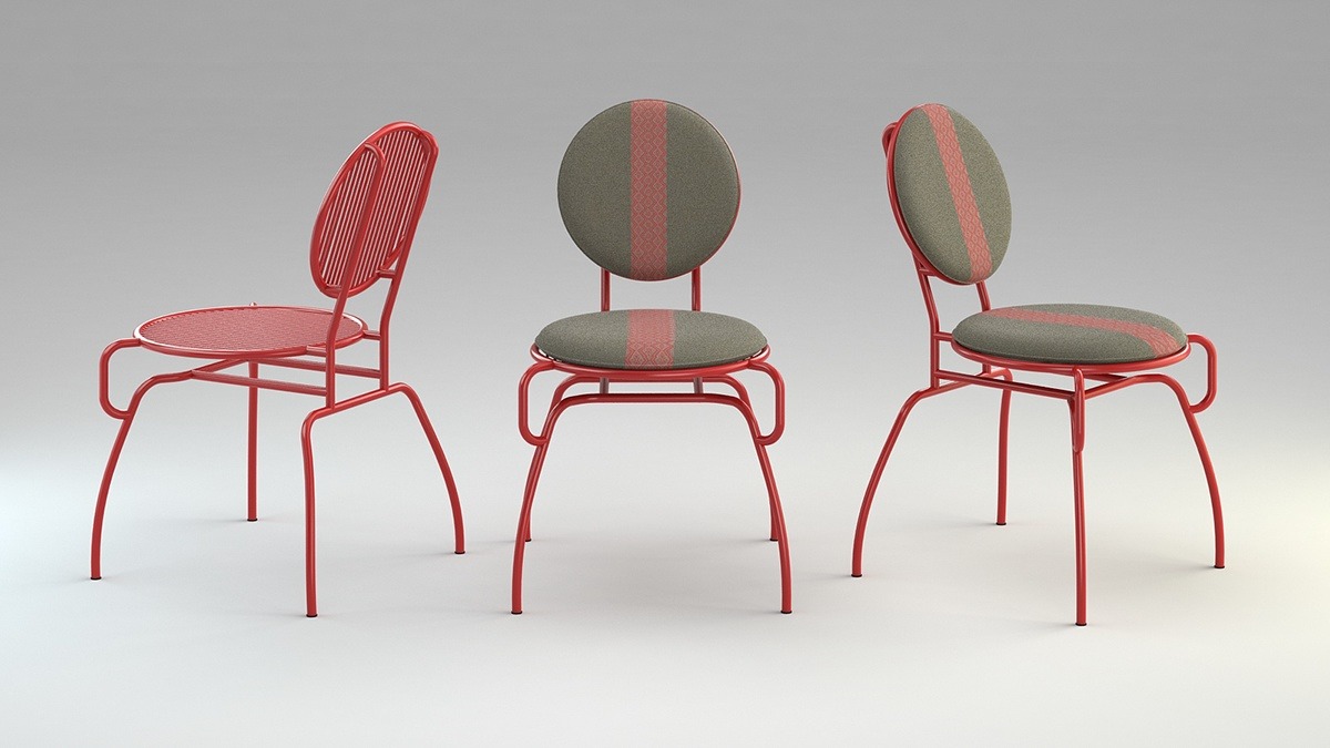 modern，furniture，geometry，chair，Red and black，Home Furnishing，Line，