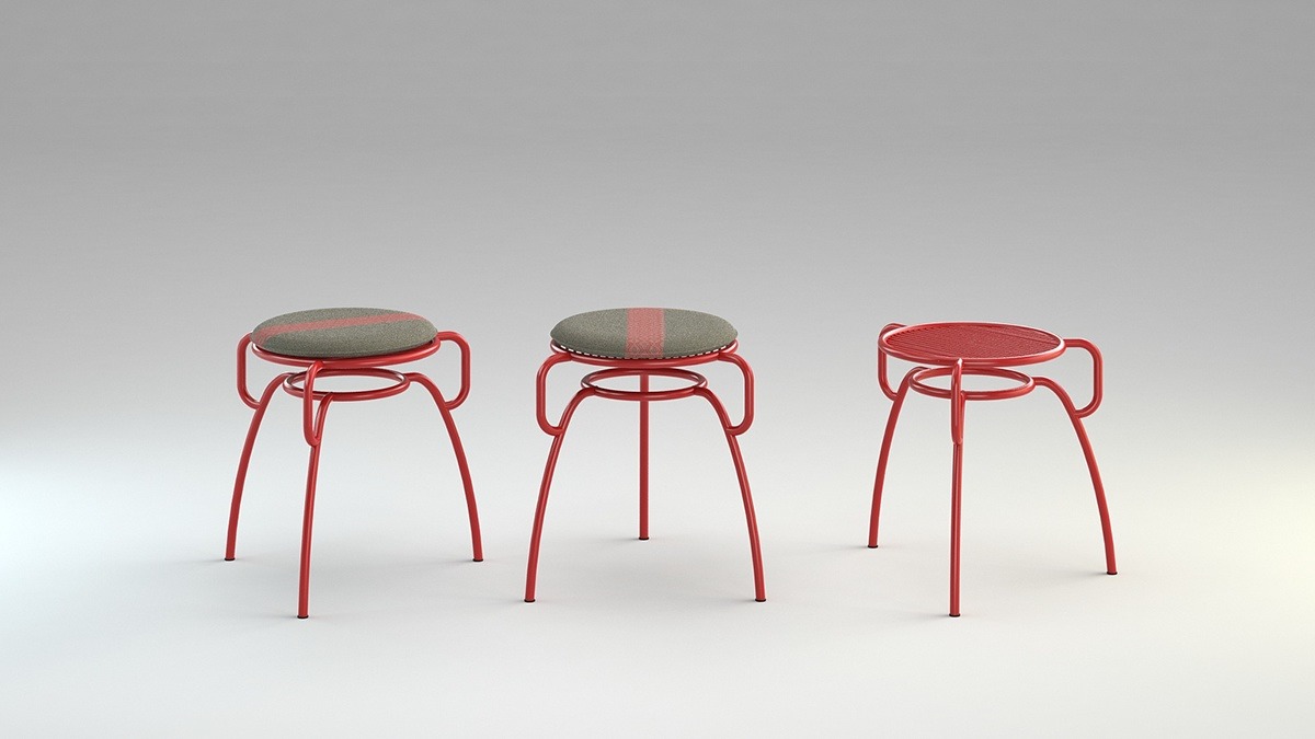 modern，furniture，geometry，chair，Red and black，Home Furnishing，Line，