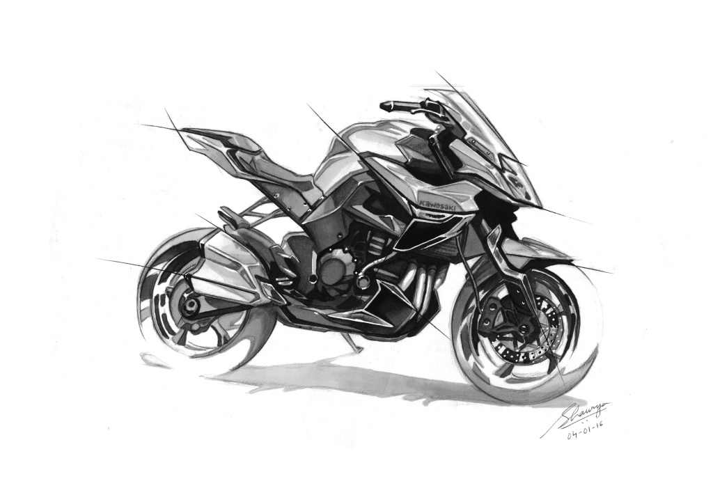 Hand drawn，product，vehicle，motorcycle，design sketch，