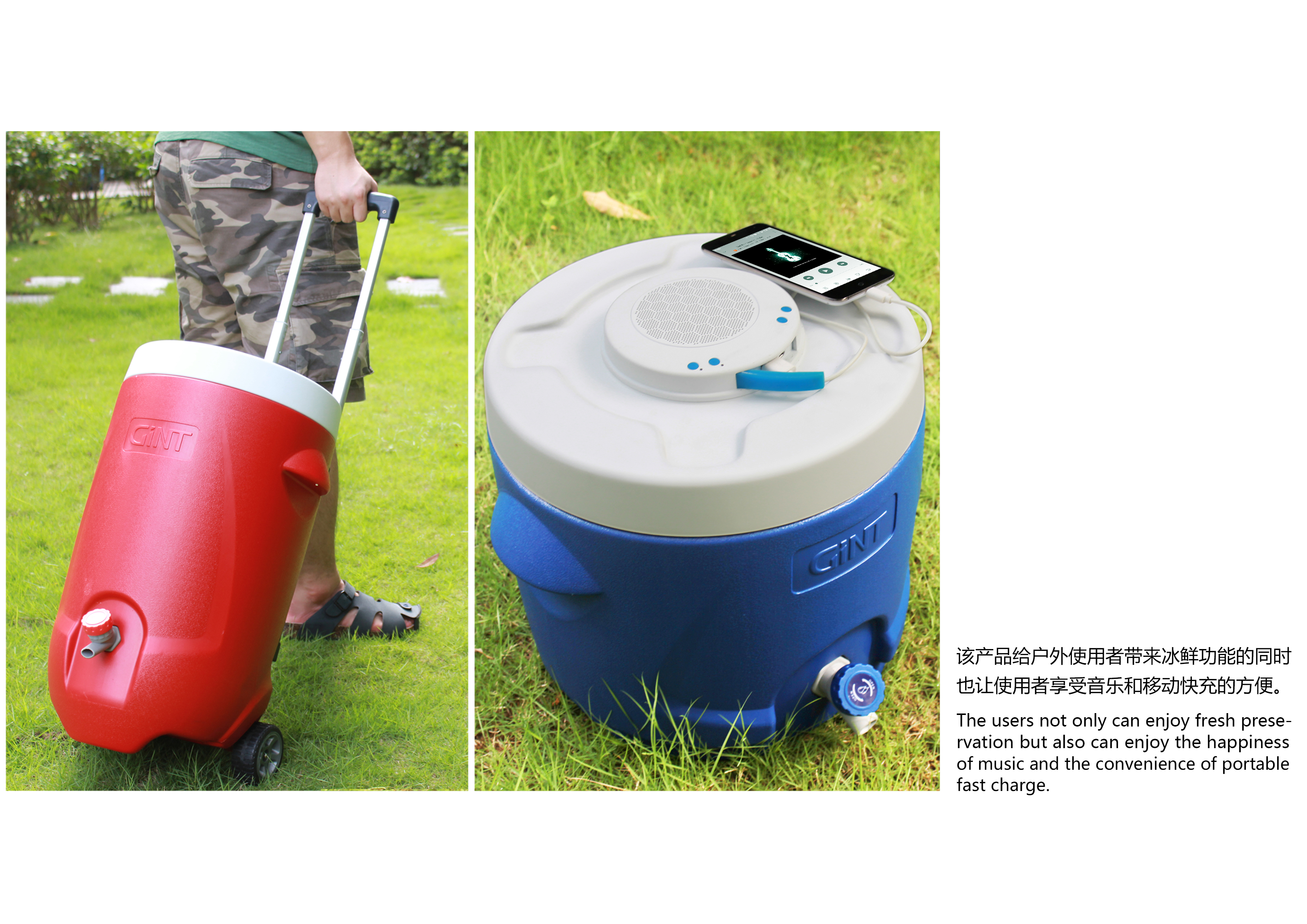 Mobile ice bucket, modular design, Bluetooth speaker，