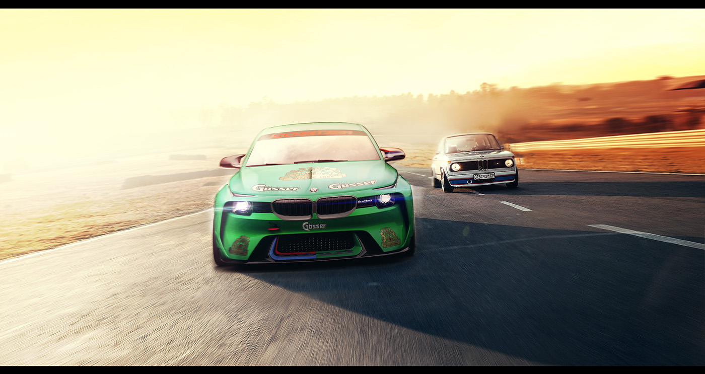 bmw，Little Frog，BMW，Turbo，green，illustration，