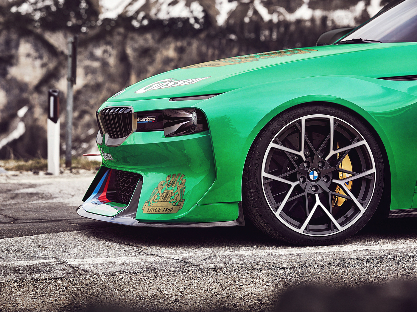 bmw，Little Frog，BMW，Turbo，green，illustration，