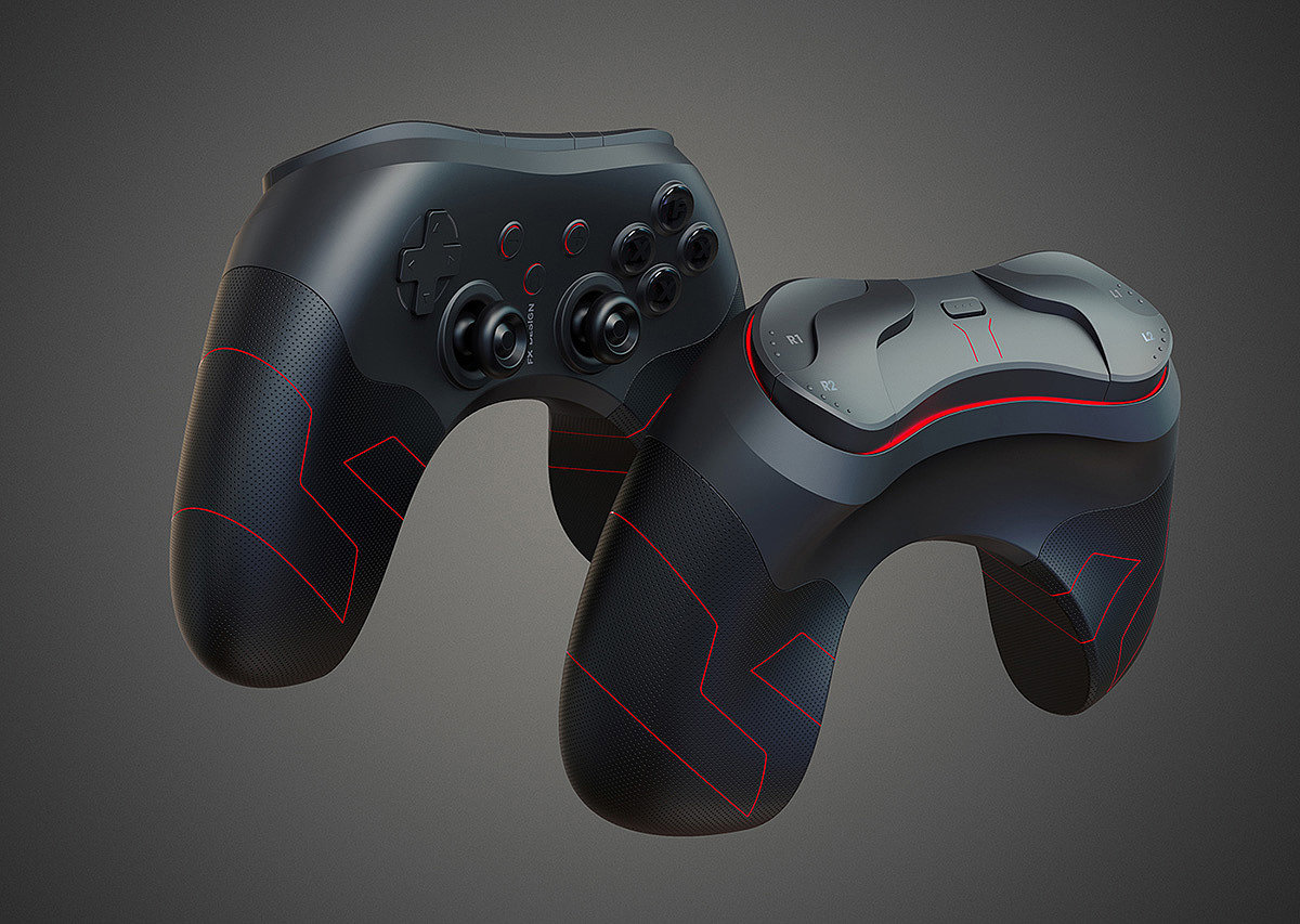 product design，industrial design，black and white，parts，Game handle，