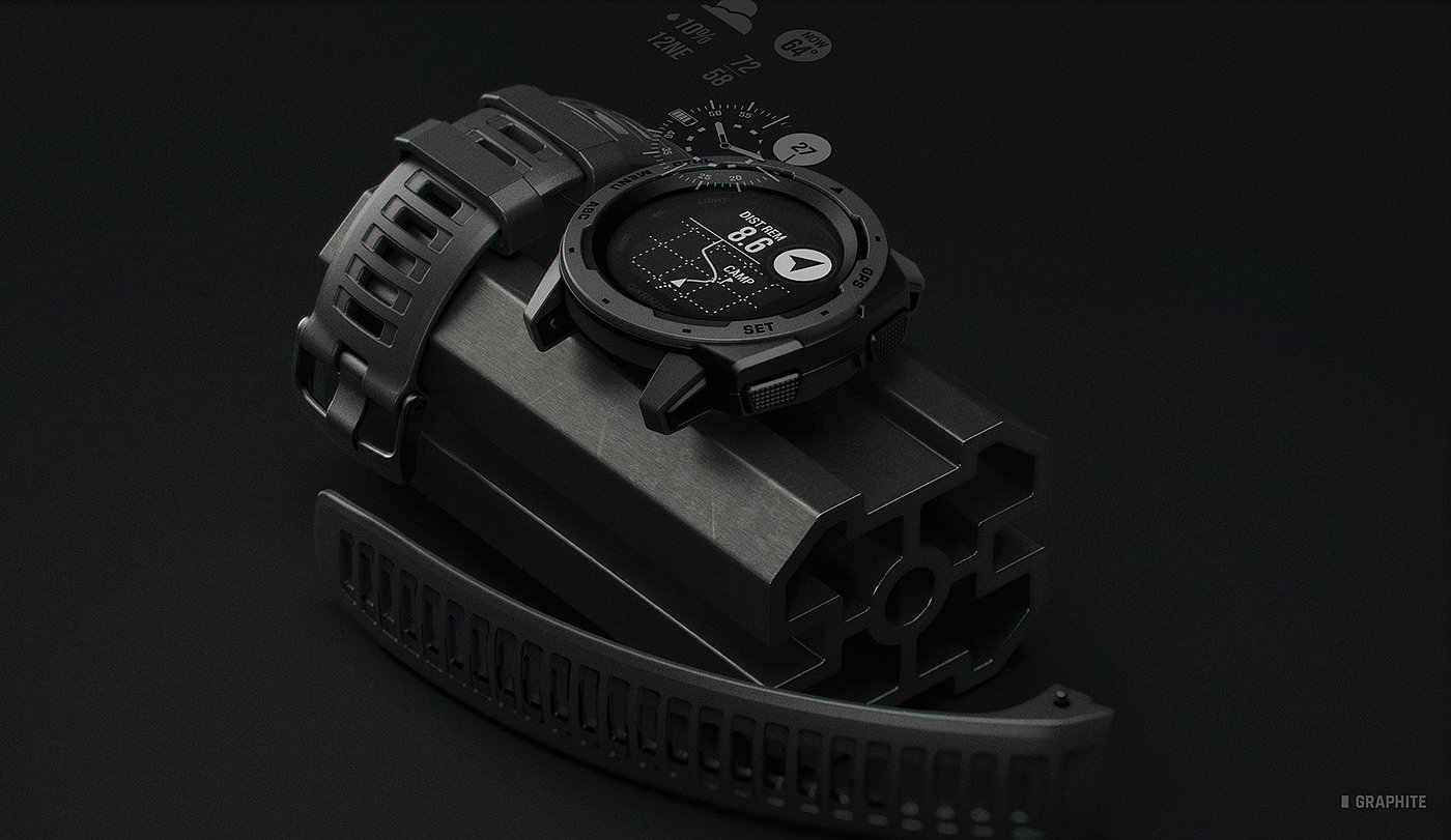 product design，industrial design，black，Sports Watch，Wrist watch，surface，garmin，