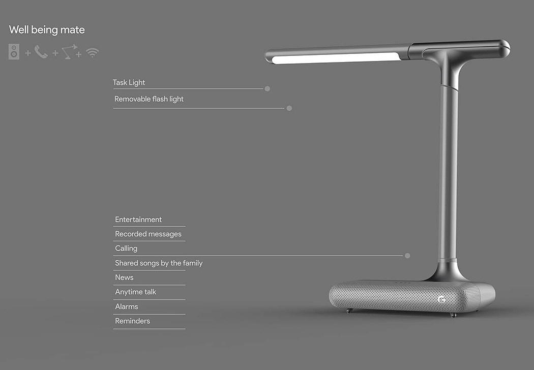 Products for the elderly，intelligence，Desk lamp，mobile phone，alarm clock，industrial design，product design，google，