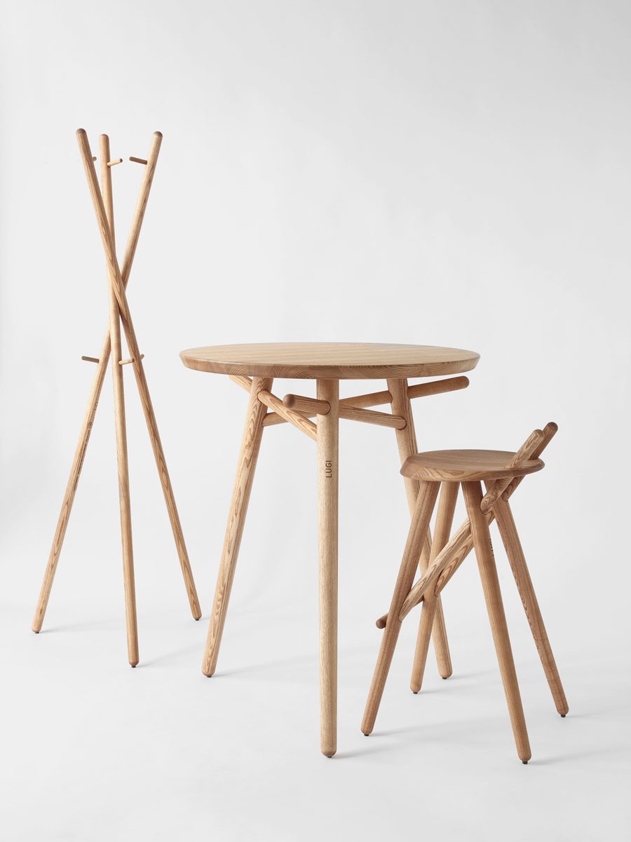 Table，Barstool 02，Bin 01，LUGI，chair，coat hanger，furniture design ，