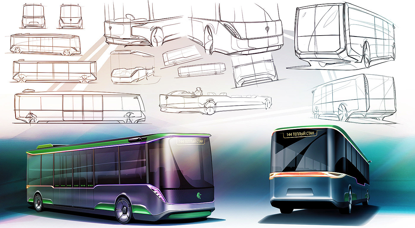 环保，草稿，公车，电动，电动公共汽车，kamaz，概念，交通，