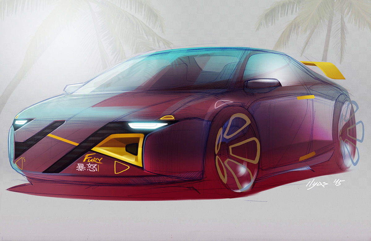 Hand drawn，draft，Ilyasdarakchiev，automobile，Design，