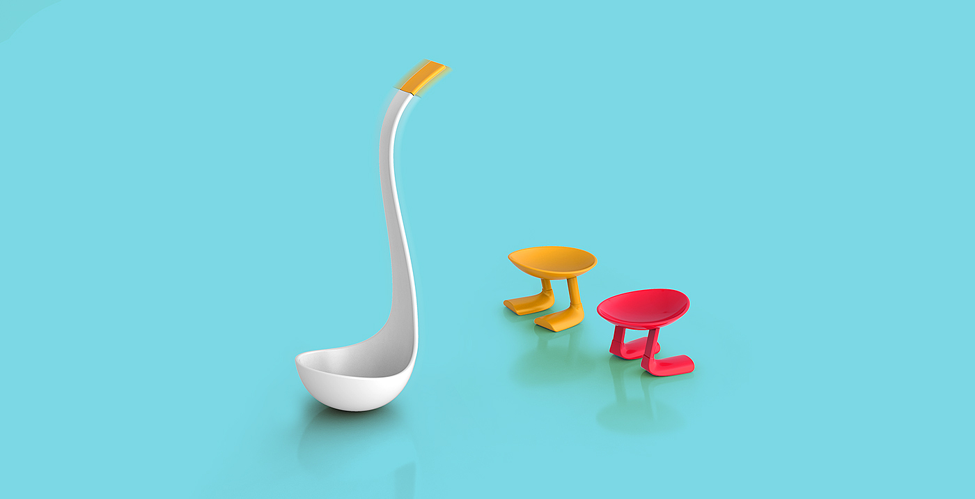 Spoon design，Commodity redesign，Tableware design，Bionics Design ，Water monster，bird，chicken，Magic，