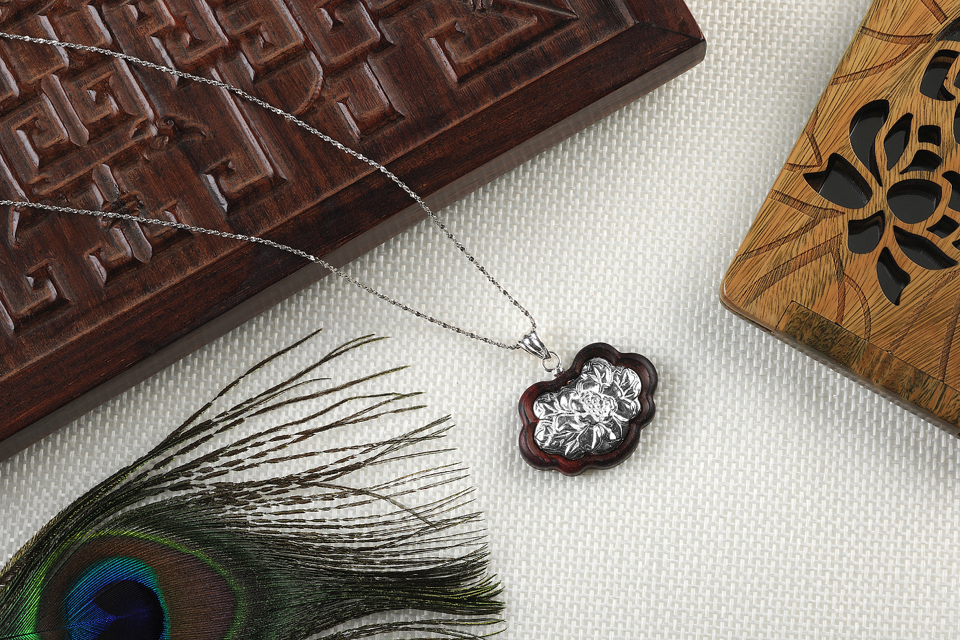 Silver ornaments，Mahogany，Craftsman，Pendant，Cultural creation，original，National style，New Chinese style，